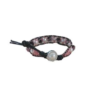 Pretty in Pink‎ Single Wrap Beaded Leather Bracelet